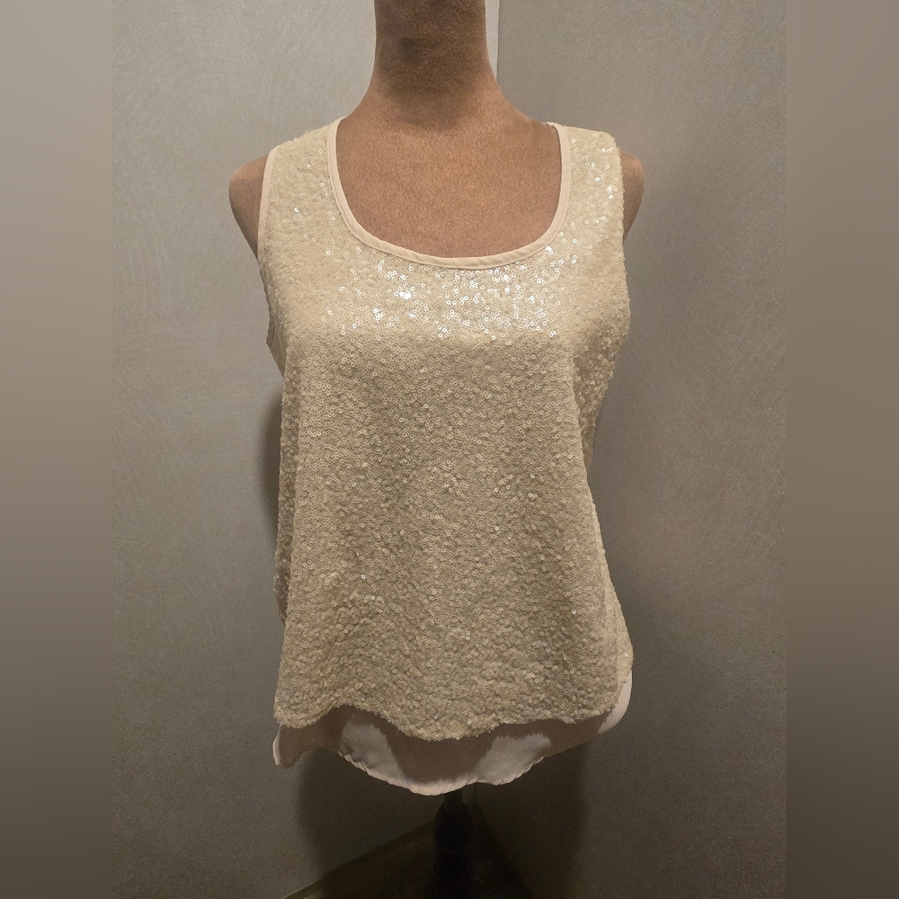 Blu Pepper Cream Sequin Tank Top